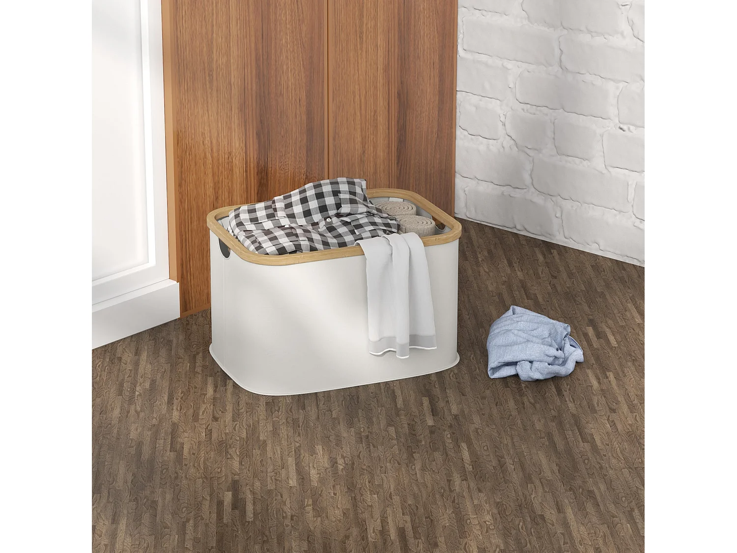 Cesto para Roupa Dobrável HOMCOM 36L com Alças - Creme para Casa de Banho e Lavandaria
