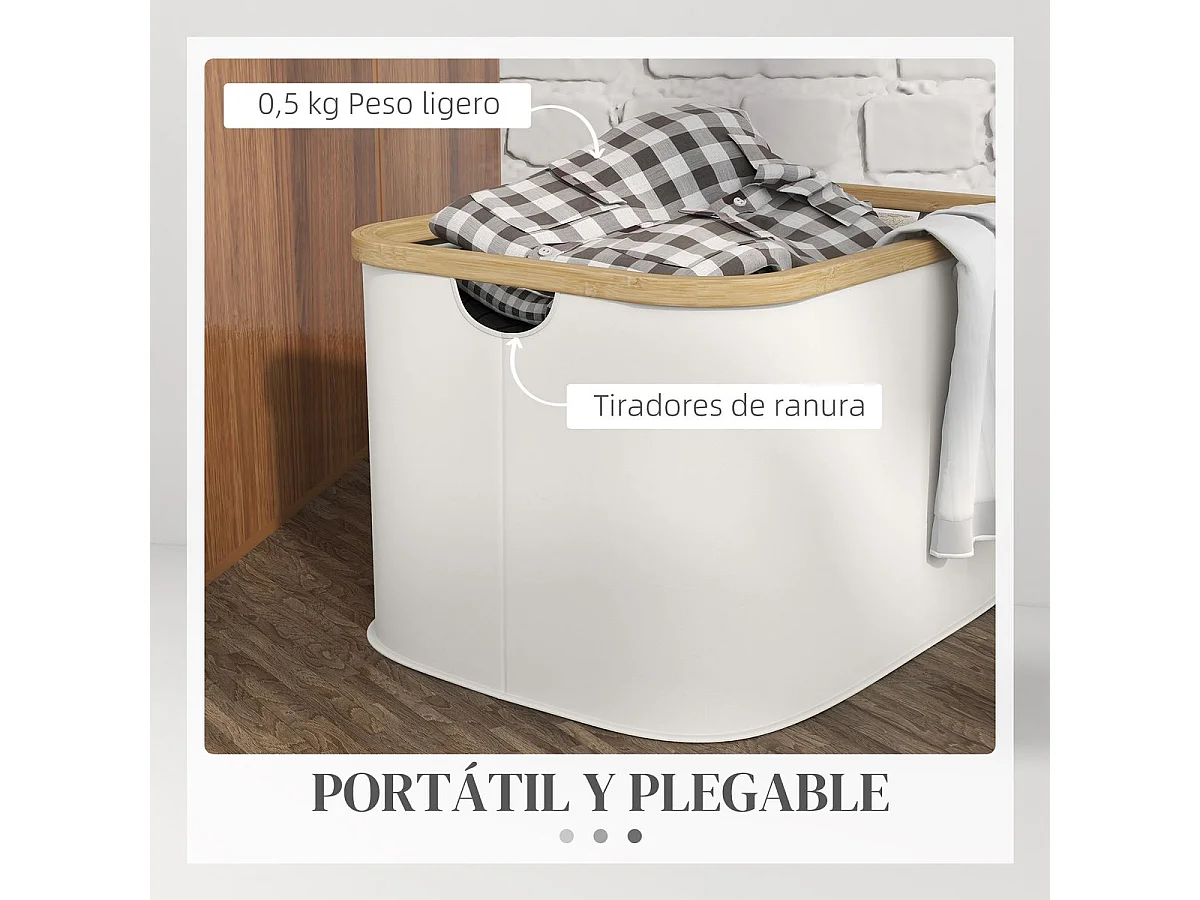Cesto para Roupa Dobrável HOMCOM 36L com Alças - Creme para Casa de Banho e Lavandaria