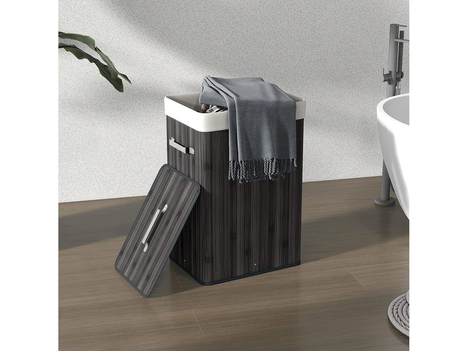 Cesto para ropa sucia Kunzita Homcom plegable con asas gris 60x40x30 cm