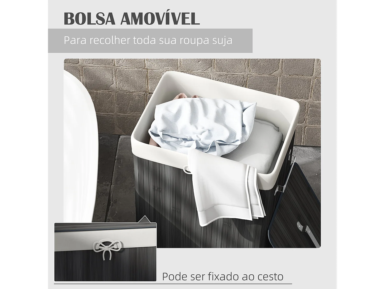 Cesto para ropa sucia Kunzita Homcom plegable con asas gris 60x40x30 cm