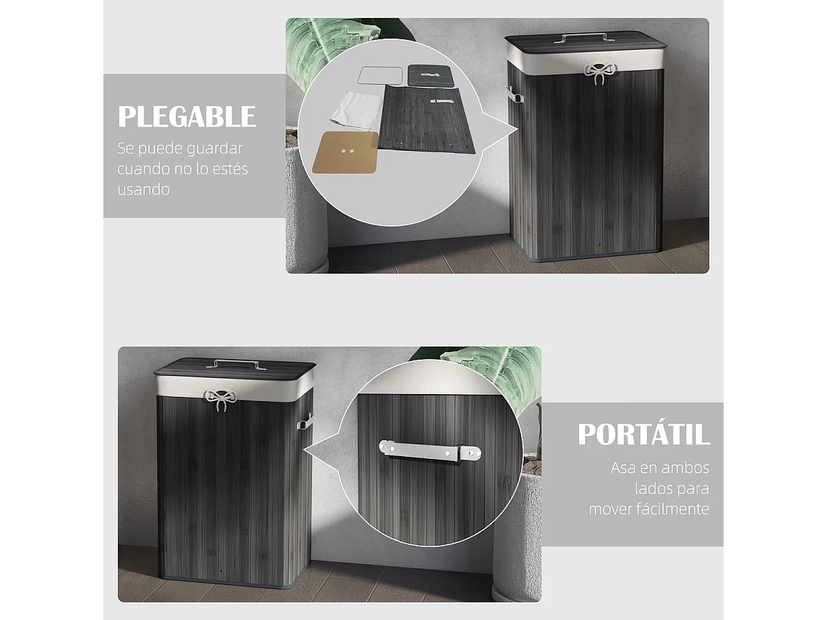 Cesto para ropa sucia Kunzita Homcom plegable con asas gris 60x40x30 cm