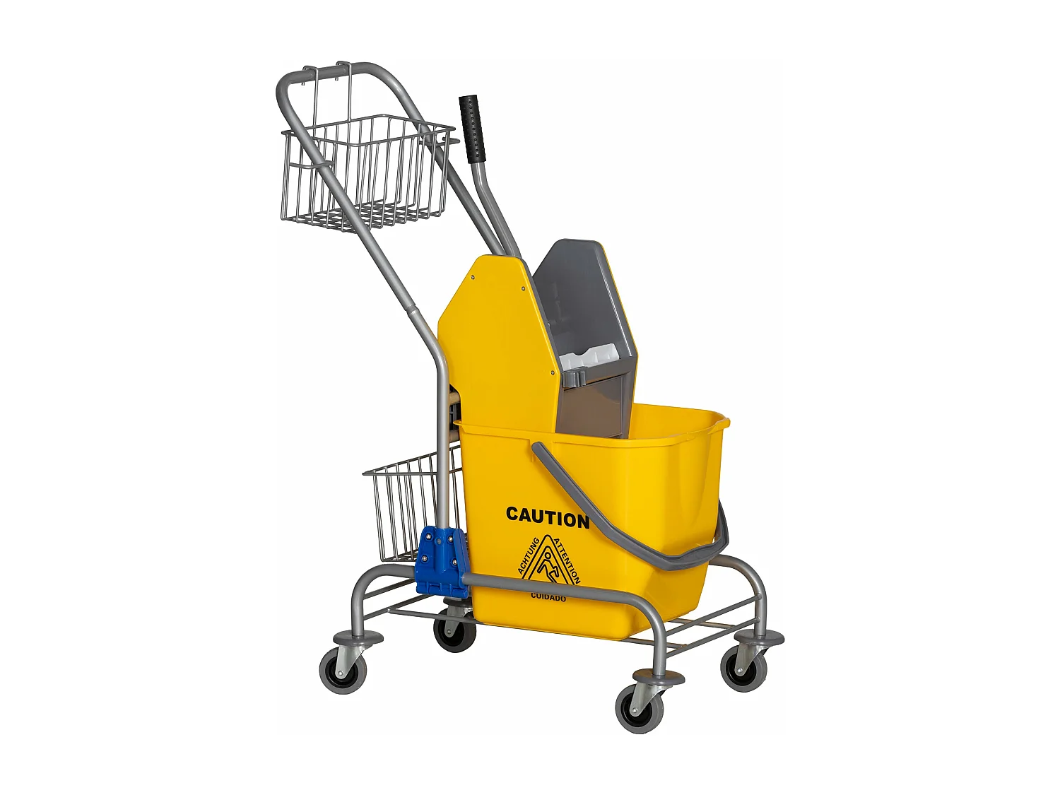 Carro de Limpeza HOMCOM com Balde e Escorredor a Pressão - Capacidade de 26L, Amarelo