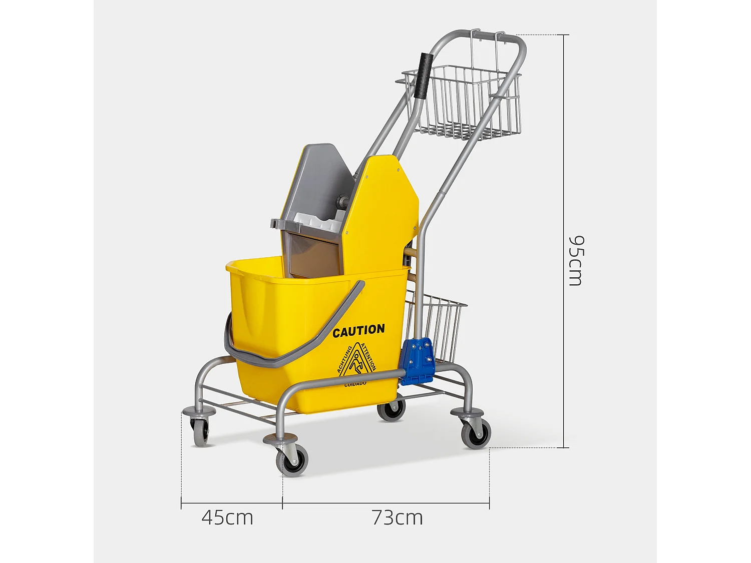 Carro de Limpeza HOMCOM com Balde e Escorredor a Pressão - Capacidade de 26L, Amarelo