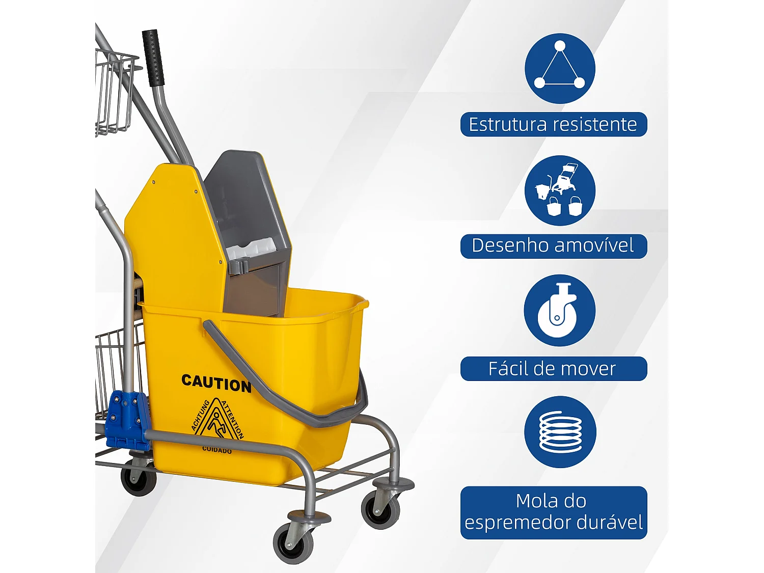 Carro de Limpeza HOMCOM com Balde e Escorredor a Pressão - Capacidade de 26L, Amarelo