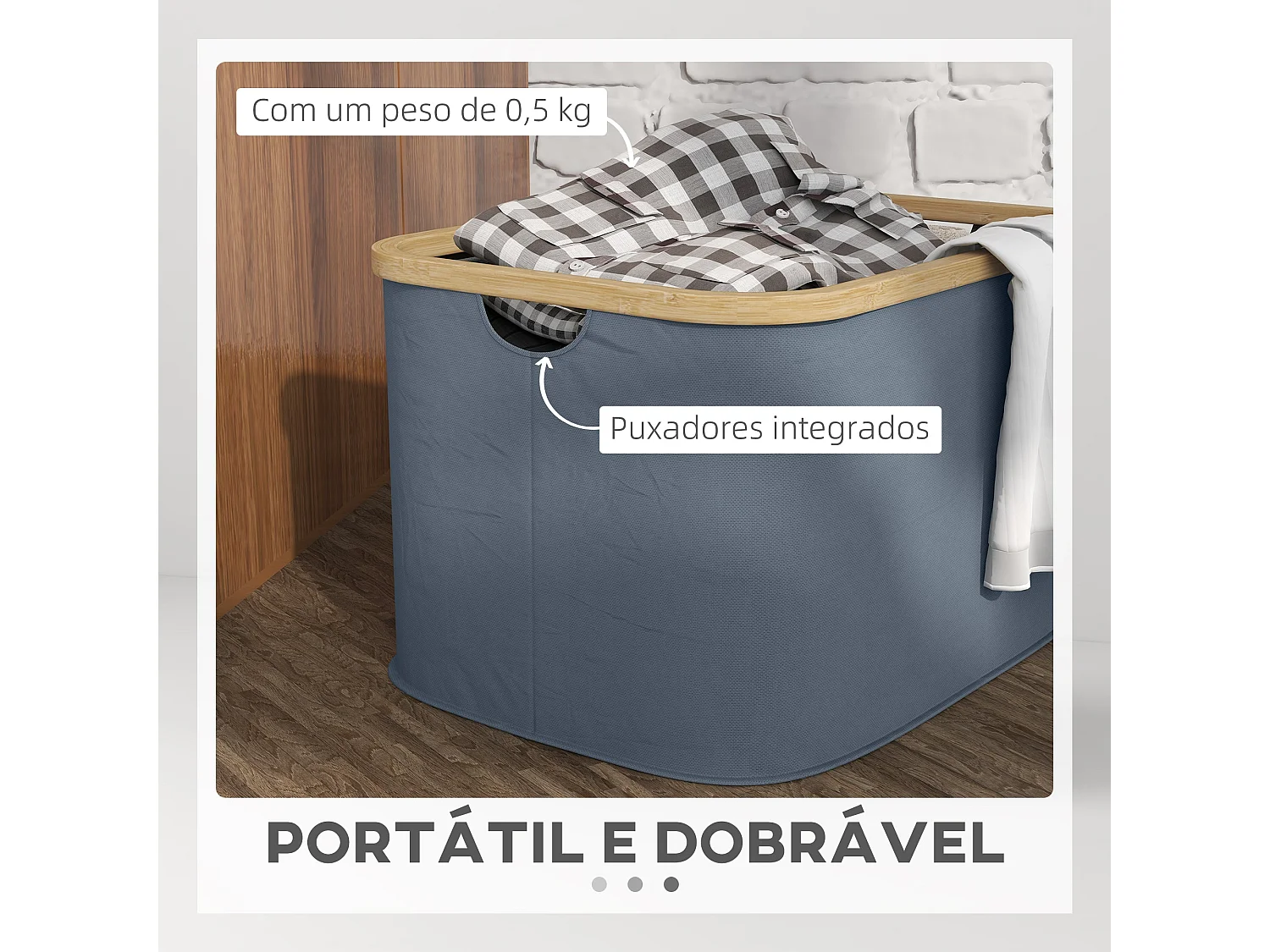 Cesto para la colada Lore Homcom 36L con asas azul 26,5x44,3x33,3 cm