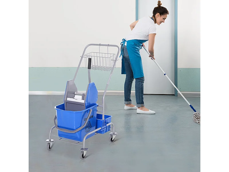 Carrinho de Limpeza Profissional com Balde de 25 Litros e Rodas - Azul