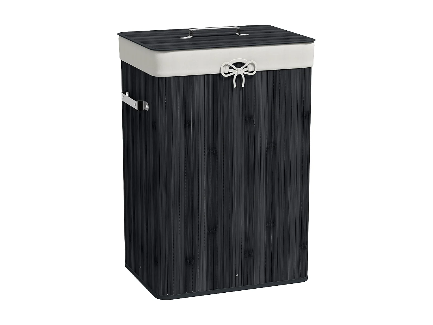 Cesto de Roupa Dobrável em Bambu HOMCOM com Tampa e Bolsa Removível - Preto 40x30x60 cm