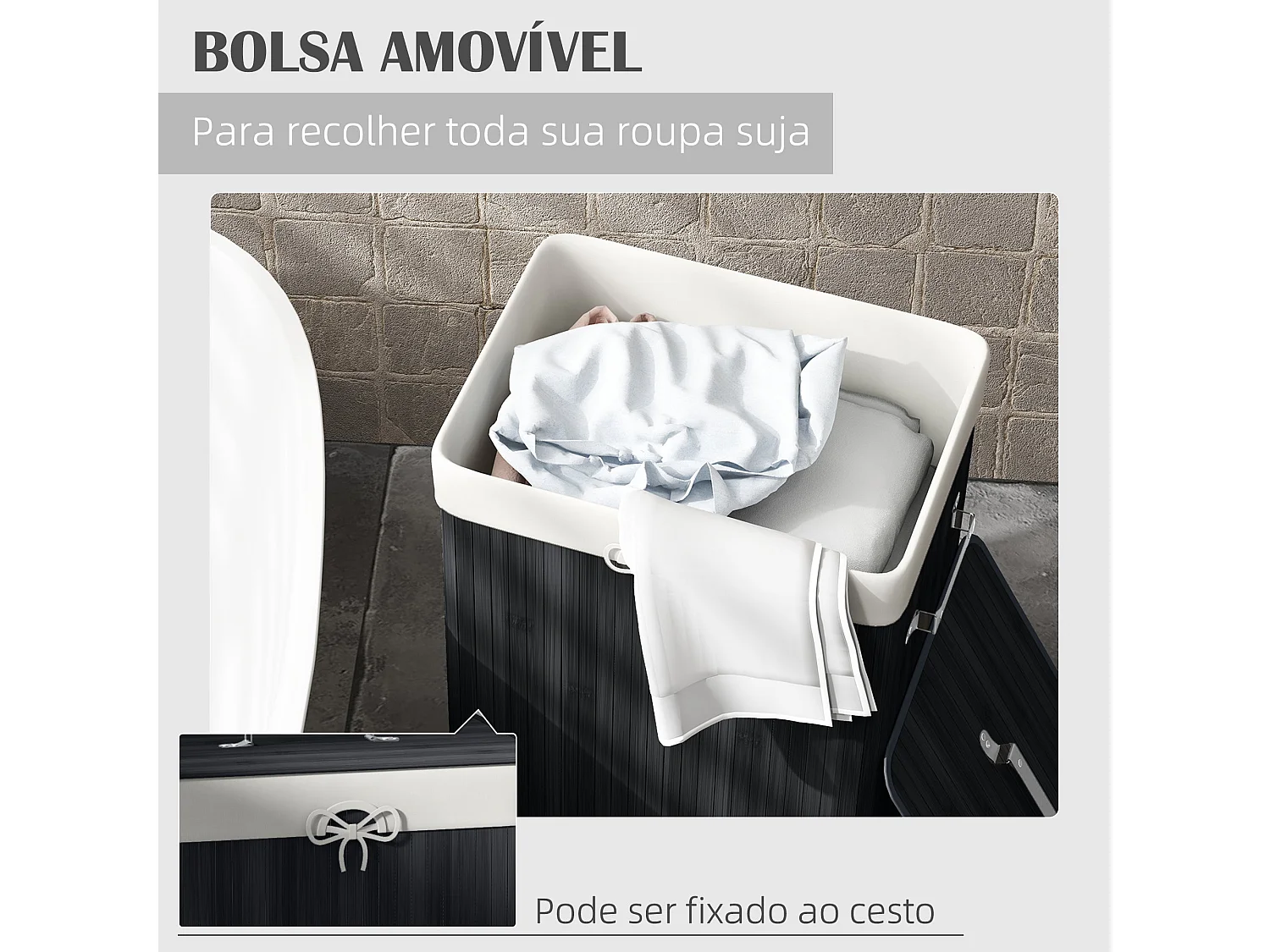 Cesto para ropa sucia Kunzita Homcom plegable con asas negro 60x40x30 cm