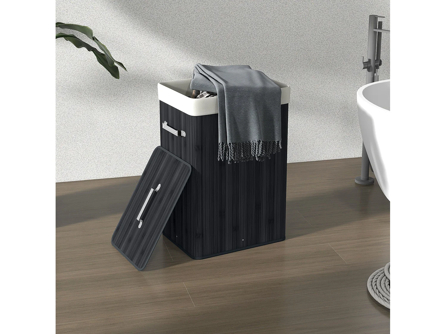 Cesto para ropa sucia Kunzita Homcom plegable con asas negro 60x40x30 cm