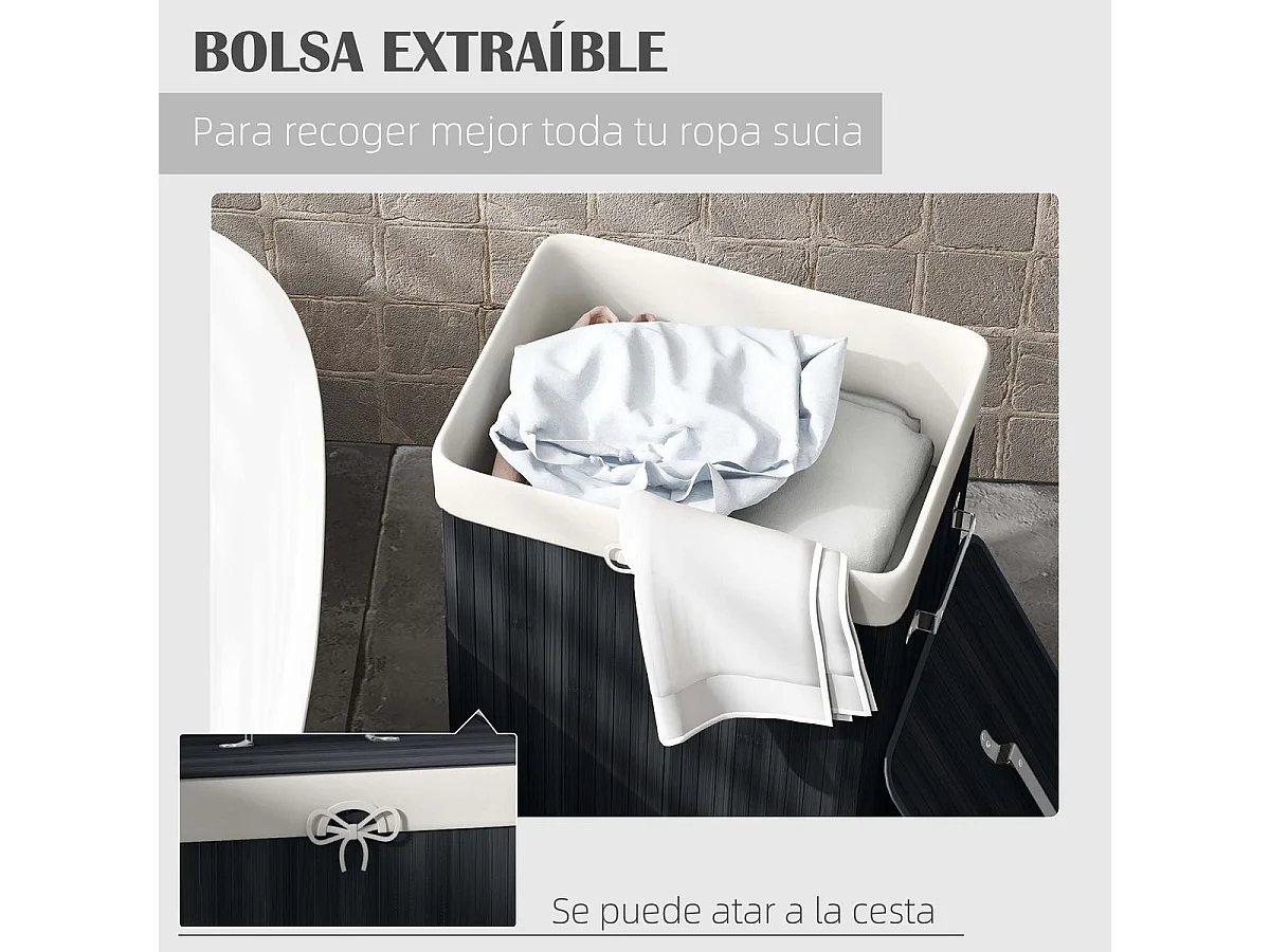Cesto para ropa sucia Kunzita Homcom plegable con asas negro 60x40x30 cm