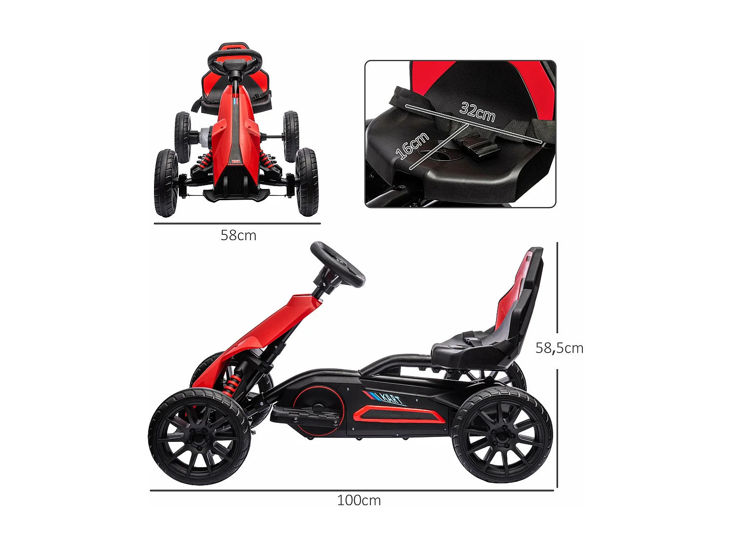 HOMCOM Kart Elétrico Infantil 12V para Crianças de 3 a 8 Anos com Velocidade Ajustável e Cinto de Segurança