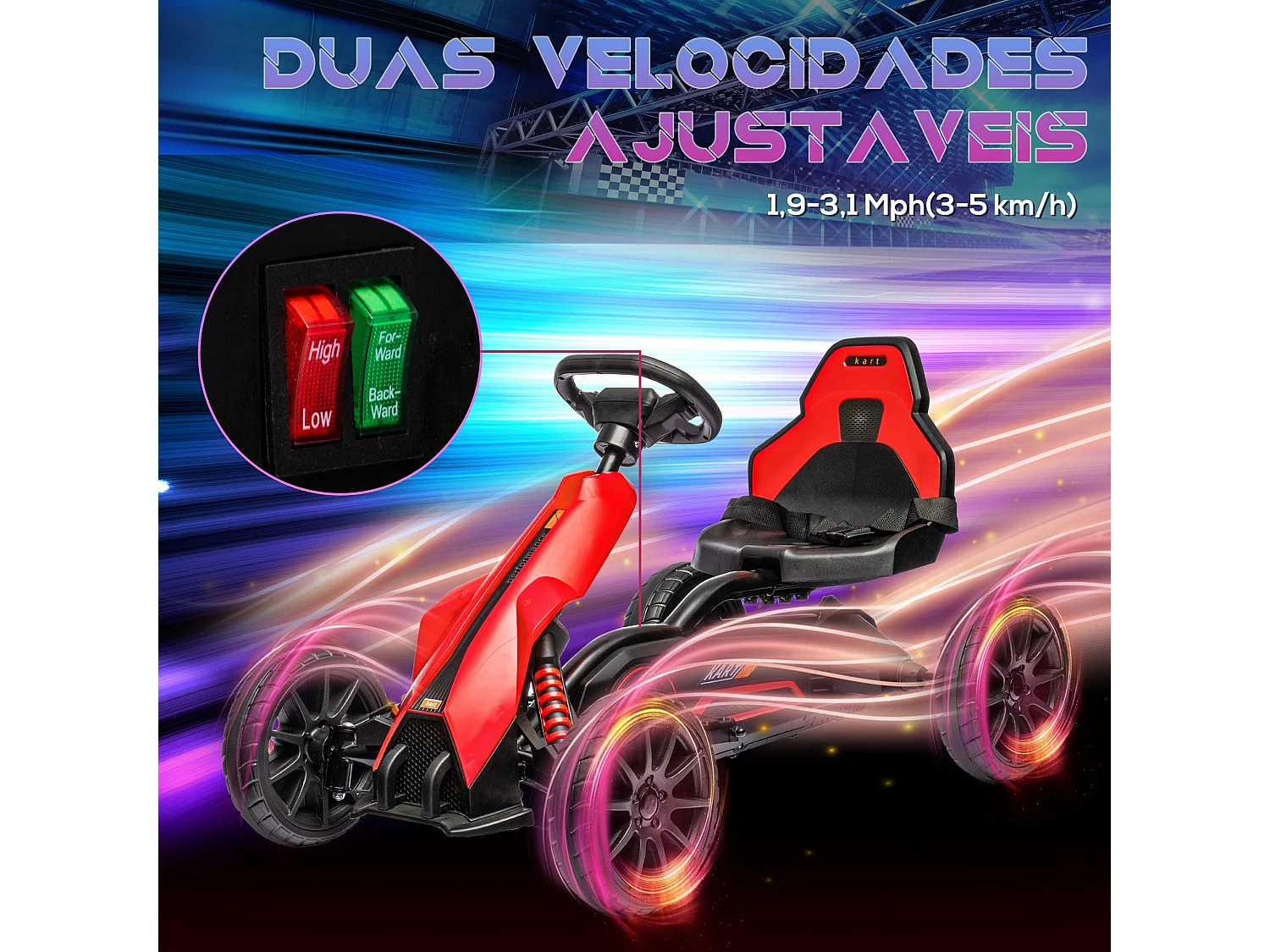 HOMCOM Kart Elétrico Infantil 12V para Crianças de 3 a 8 Anos com Velocidade Ajustável e Cinto de Segurança