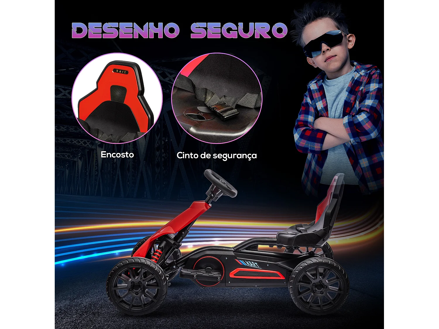 HOMCOM Kart Elétrico Infantil 12V para Crianças de 3 a 8 Anos com Velocidade Ajustável e Cinto de Segurança