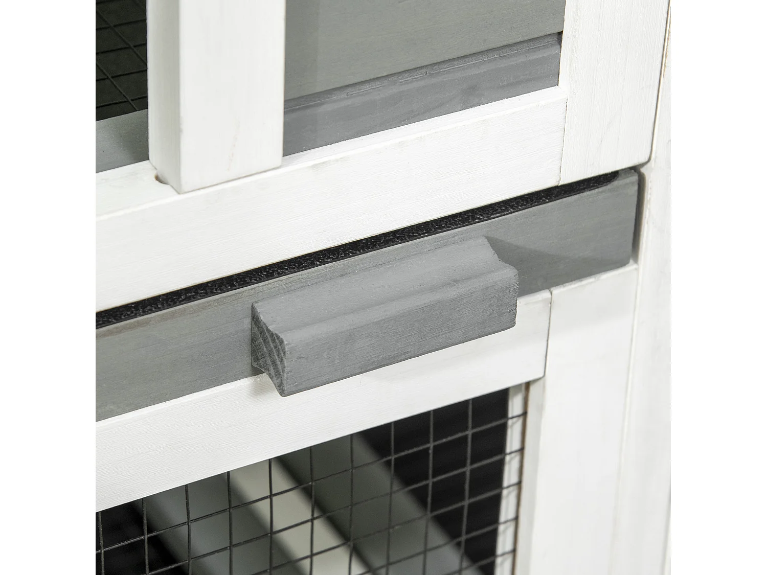 Coelheira de Madeira PawHut para Coelhos e Animais Pequenos com 2 Níveis e Rodas - Cinza 110x50x86 cm