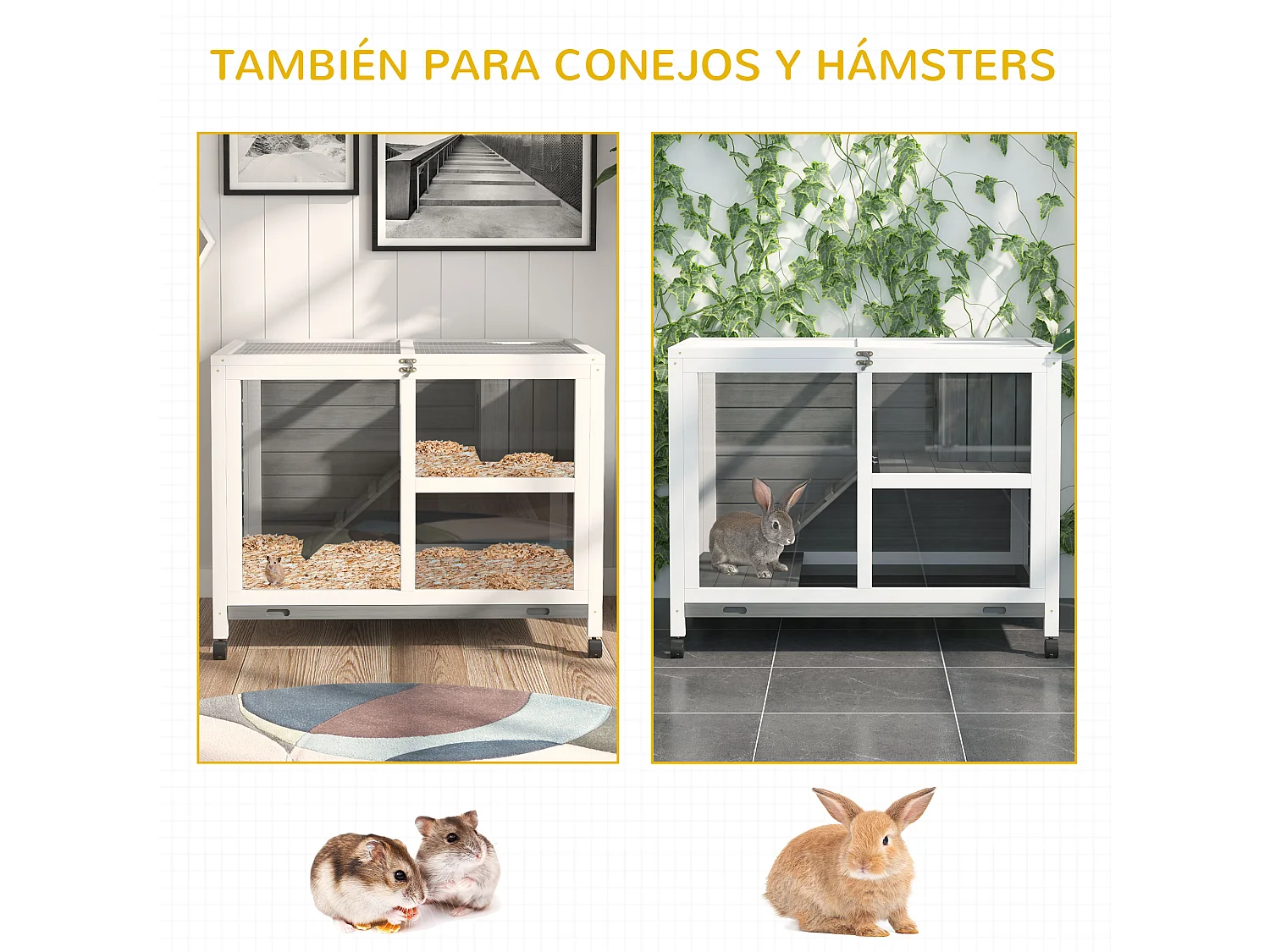 Coelheira de Madeira PawHut para Coelhos Anões