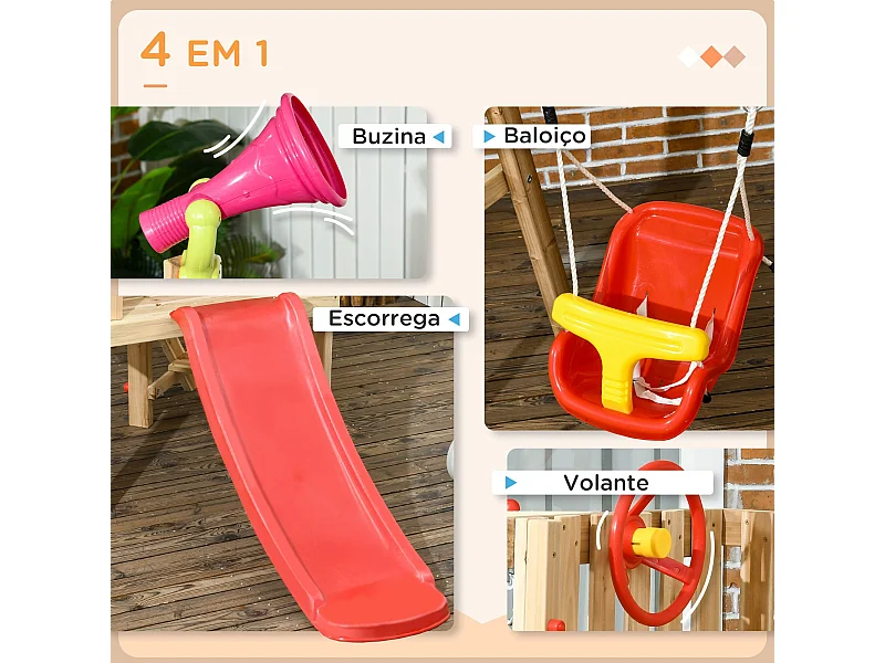 Parque Infantil de Madeira 4 em 1 Outsunny com Escorrega e Baloiço para Crianças de 18 a 48 Meses