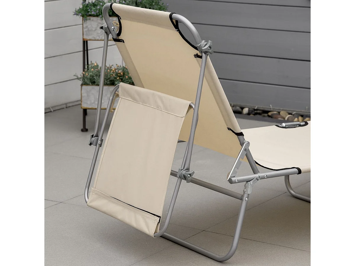 Espreguiçadeira de Jardim Dobrável com Toldo Removível e Ajustável - Outsunny 187x58x36 cm Bege
