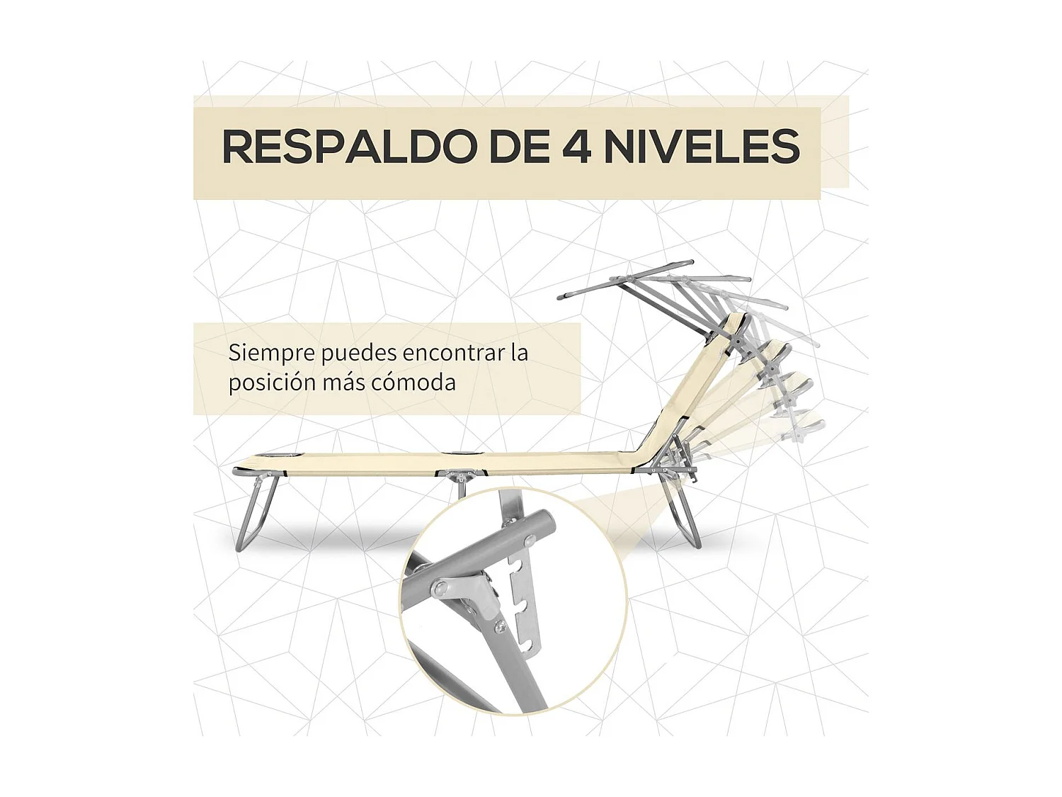 Espreguiçadeira de Jardim Dobrável com Toldo Removível e Ajustável - Outsunny 187x58x36 cm Bege