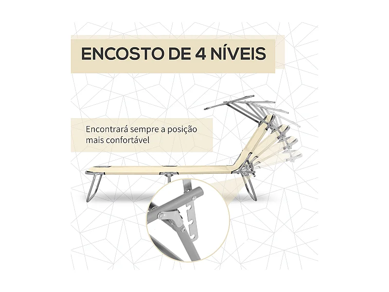 Espreguiçadeira de Jardim Dobrável com Toldo Removível e Ajustável - Outsunny 187x58x36 cm Bege