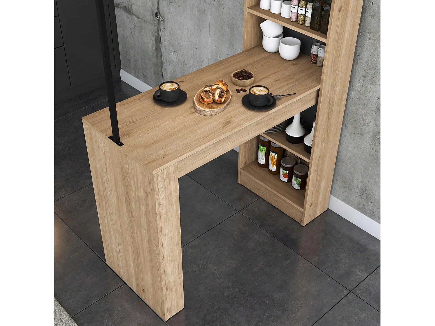 Mesa de Bar Moderna "Jane" com Estante em Nogueira e Preto - 120x198x55 cm