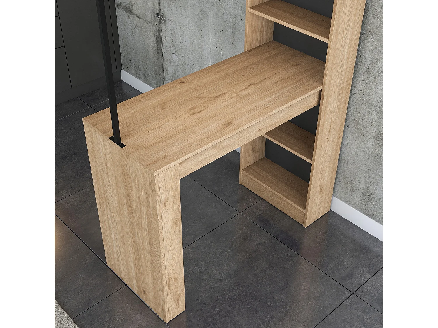 Mesa de Bar Moderna "Jane" com Estante em Nogueira e Preto - 120x198x55 cm