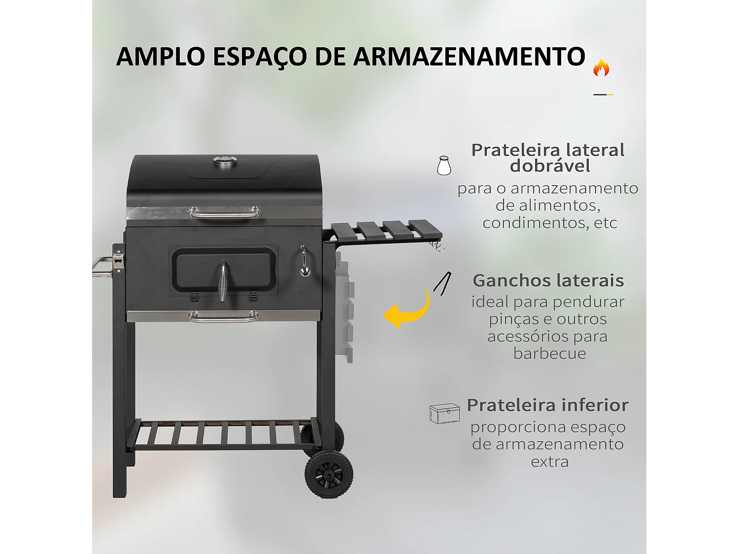 Churrasqueira a Carvão Outsunny com Rodas e Termômetro - 113x65x108 cm - Ideal para Churrascos