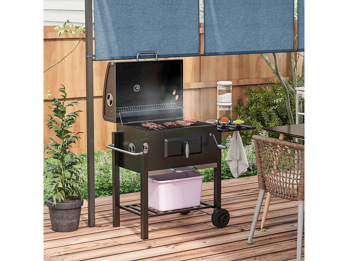 Barbacoa de carbón Jay tapa + termostato + ruedas negro 108x113x65 cm