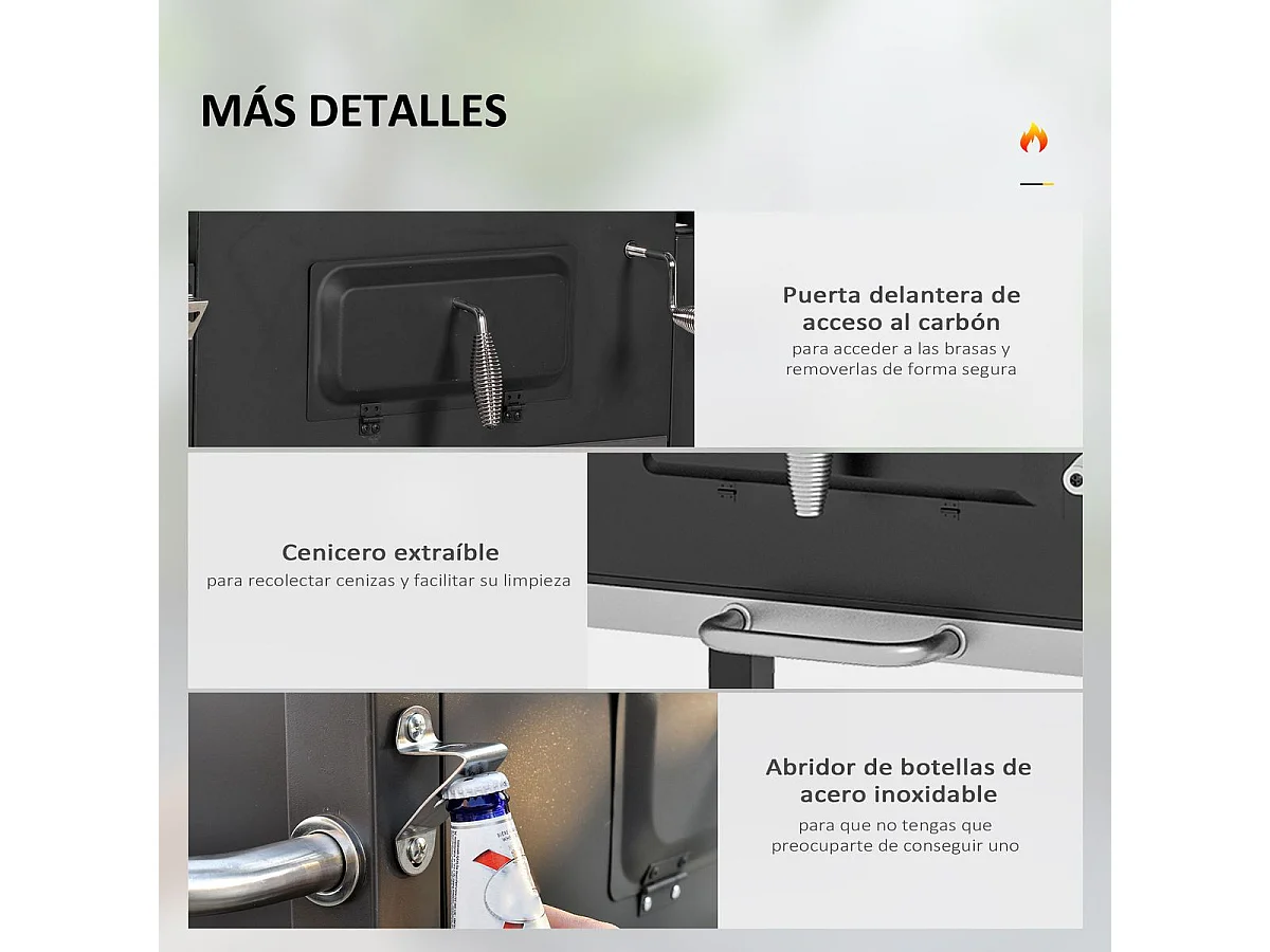 Barbacoa de carbón Jay tapa + termostato + ruedas negro 108x113x65 cm