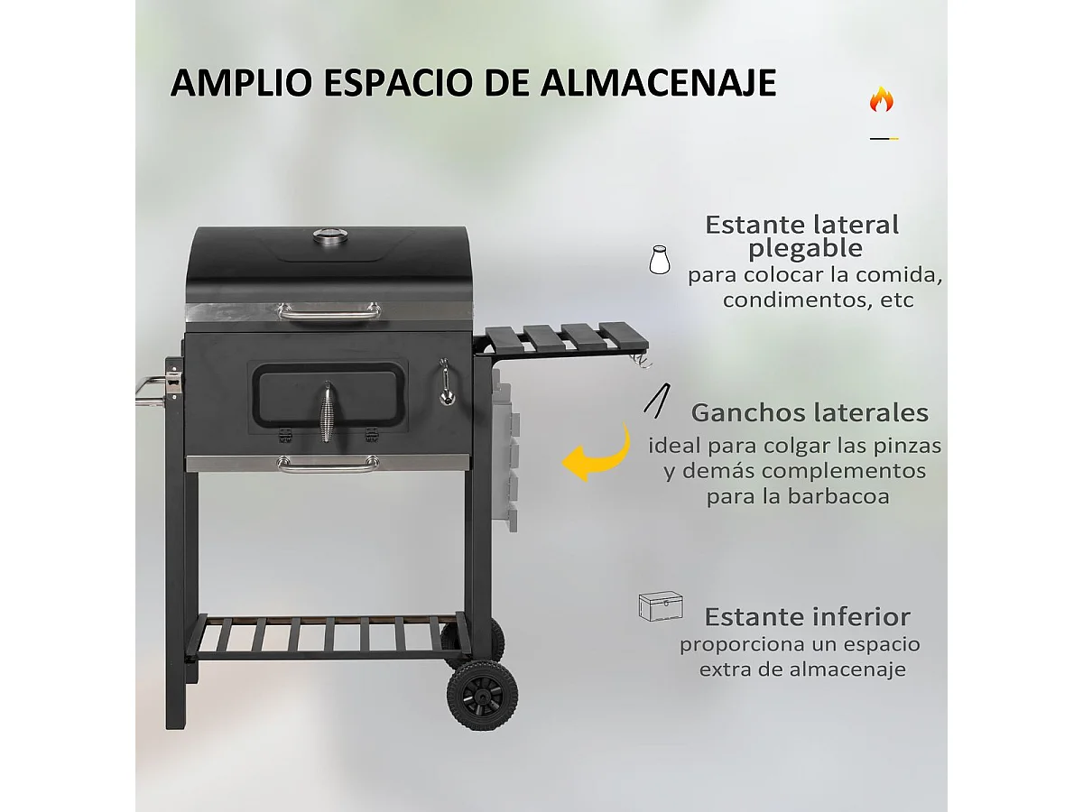 Barbacoa de carbón Jay tapa + termostato + ruedas negro 108x113x65 cm