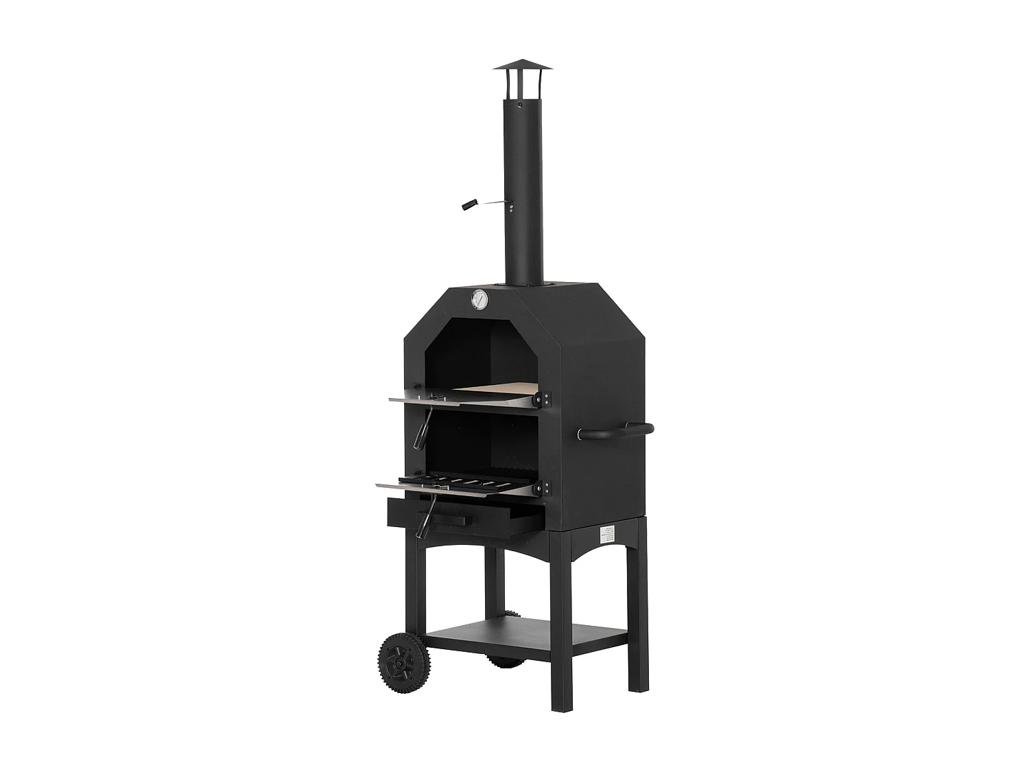 Horno de leña Outsunny 3 niveles con ruedas acero inox negro 160x64x54 cm