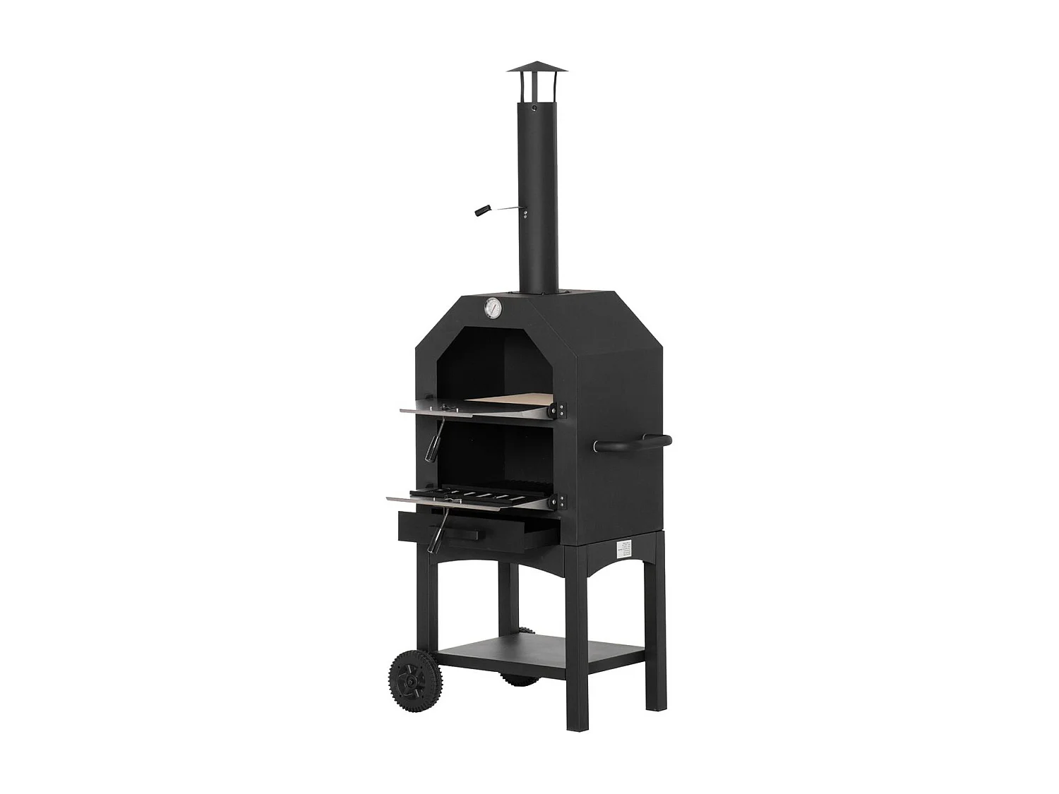 Horno de leña Outsunny 3 niveles con ruedas acero inox negro 160x64x54 cm