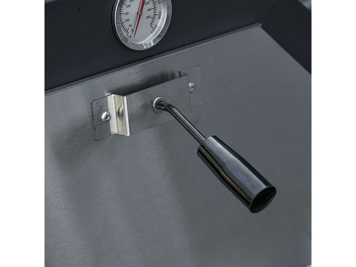 Horno de leña Outsunny 3 niveles con ruedas acero inox negro 160x64x54 cm