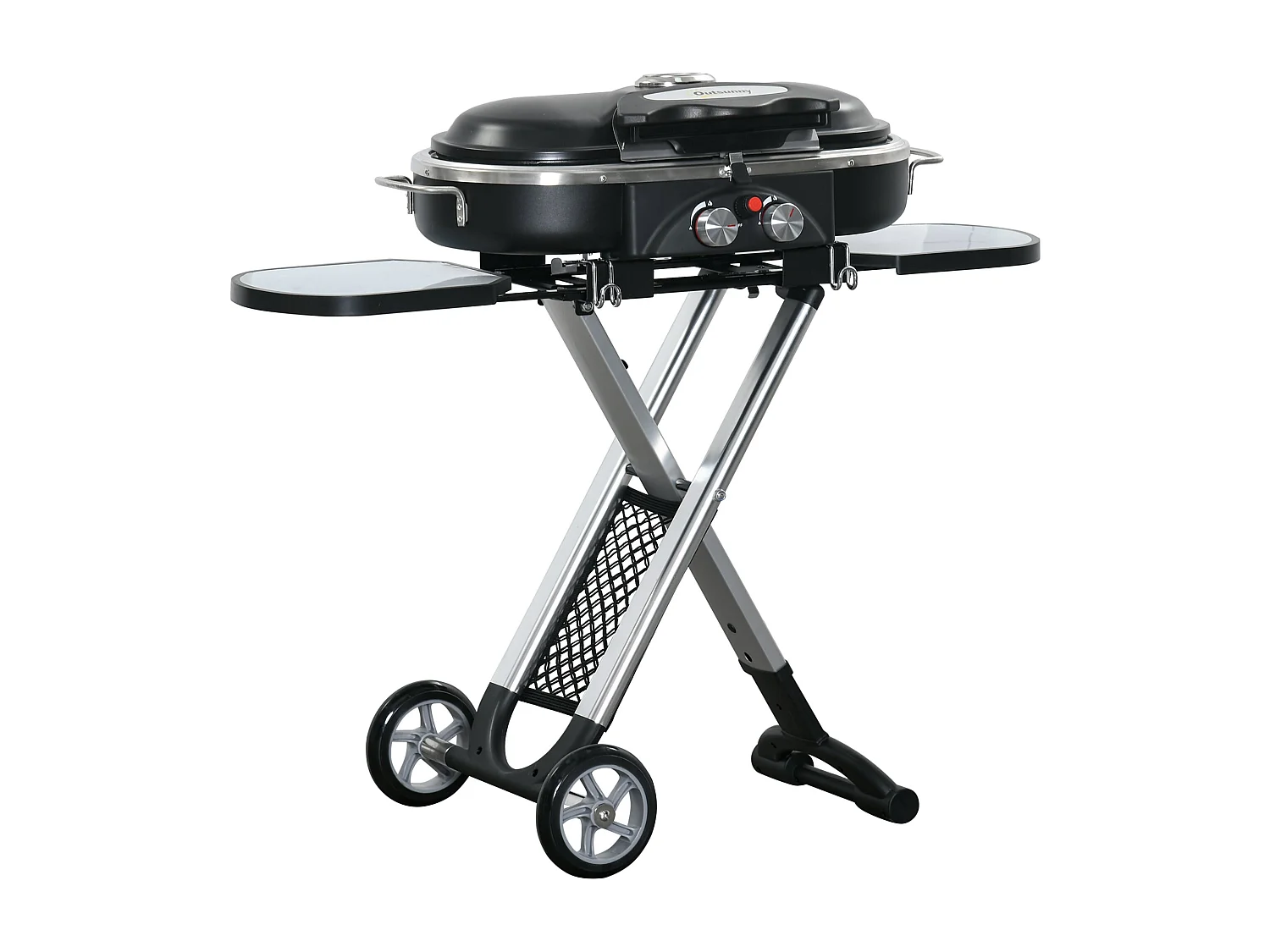 Churrasqueira a Gás Dobrável Outsunny com 2 Queimadores e Mesas Laterais para Camping