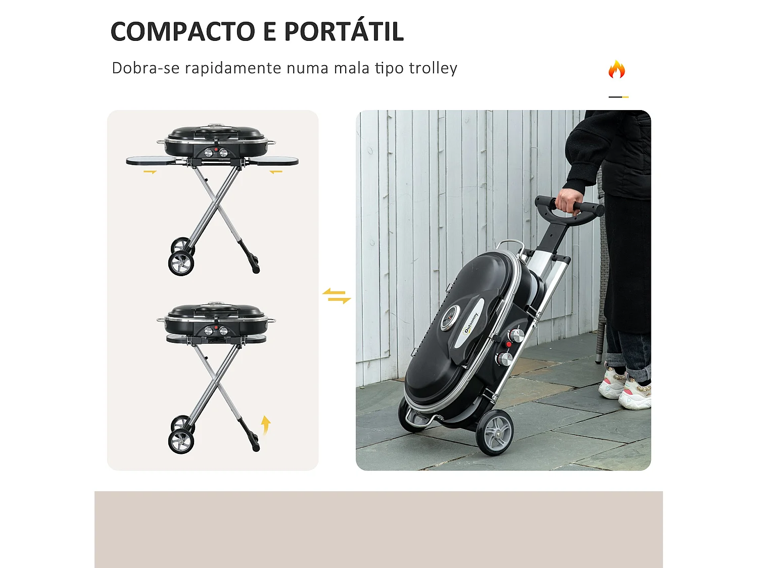 Churrasqueira a Gás Dobrável Outsunny com 2 Queimadores e Mesas Laterais para Camping