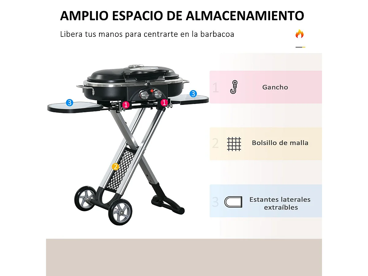 Churrasqueira a Gás Dobrável Outsunny com 2 Queimadores e Mesas Laterais para Camping