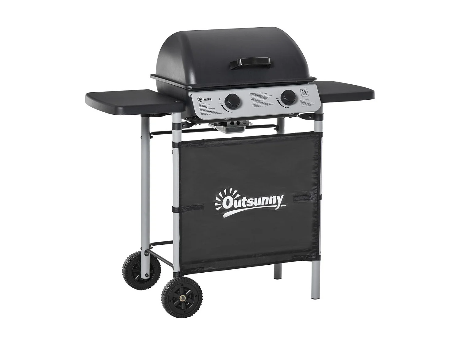 Barbacoa de gas Outsunny 2 quemadores 5,6kW con ruedas negro 99x104x49 cm