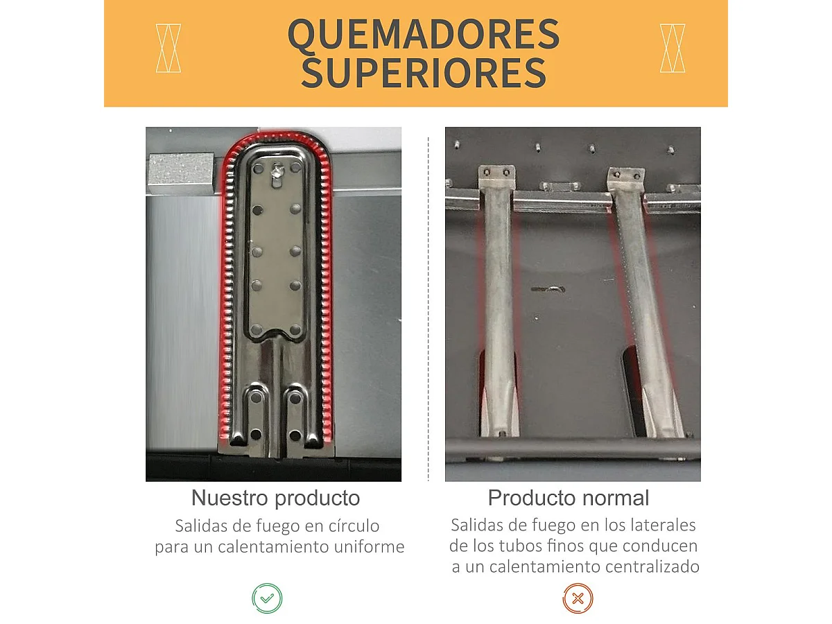 Barbacoa de gas Outsunny 2 quemadores 5,6kW con ruedas negro 99x104x49 cm