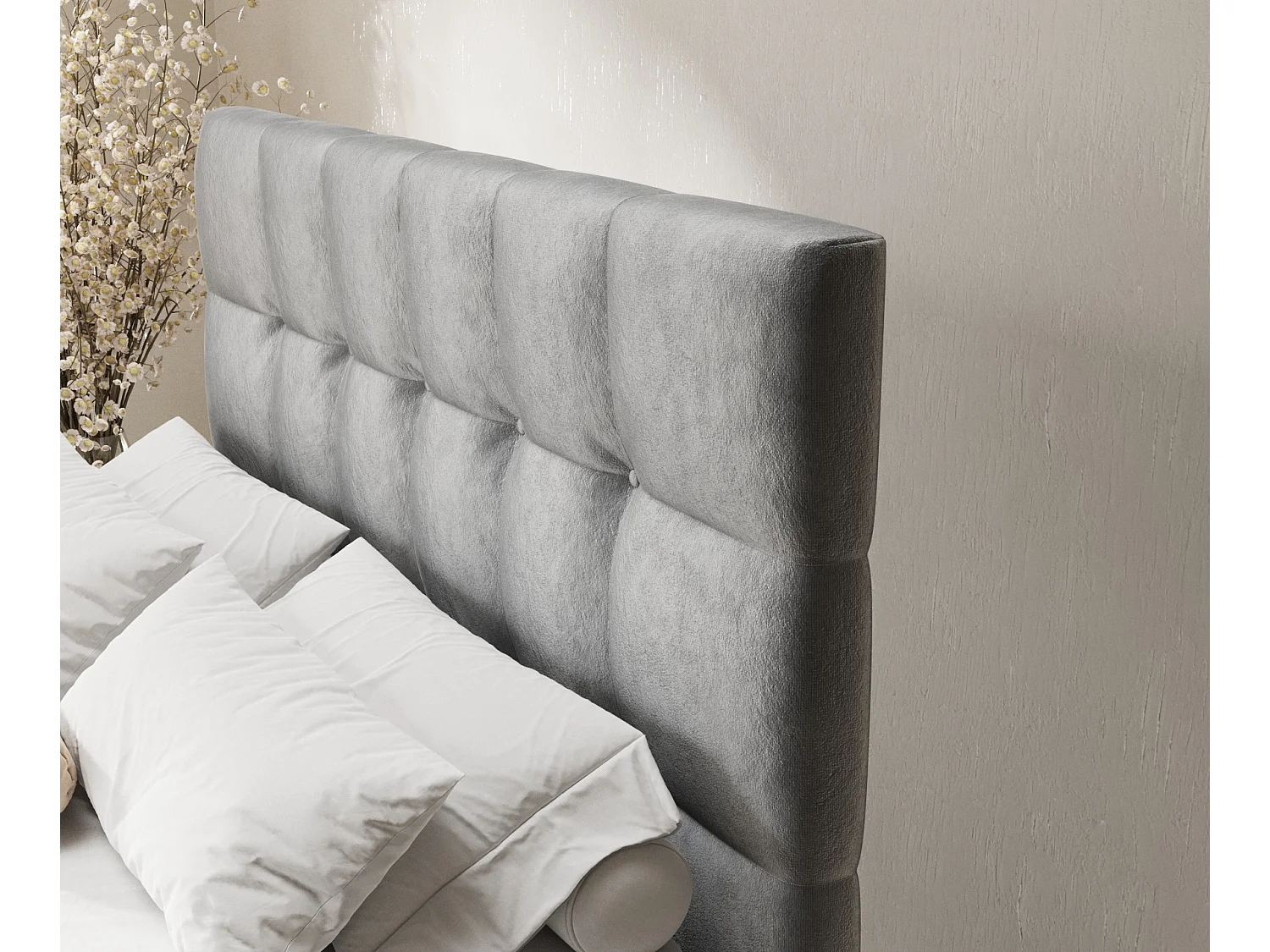 Lit boxspring en tissu velours Chanton - matelas - surmatelas - 180x200 cm - gris