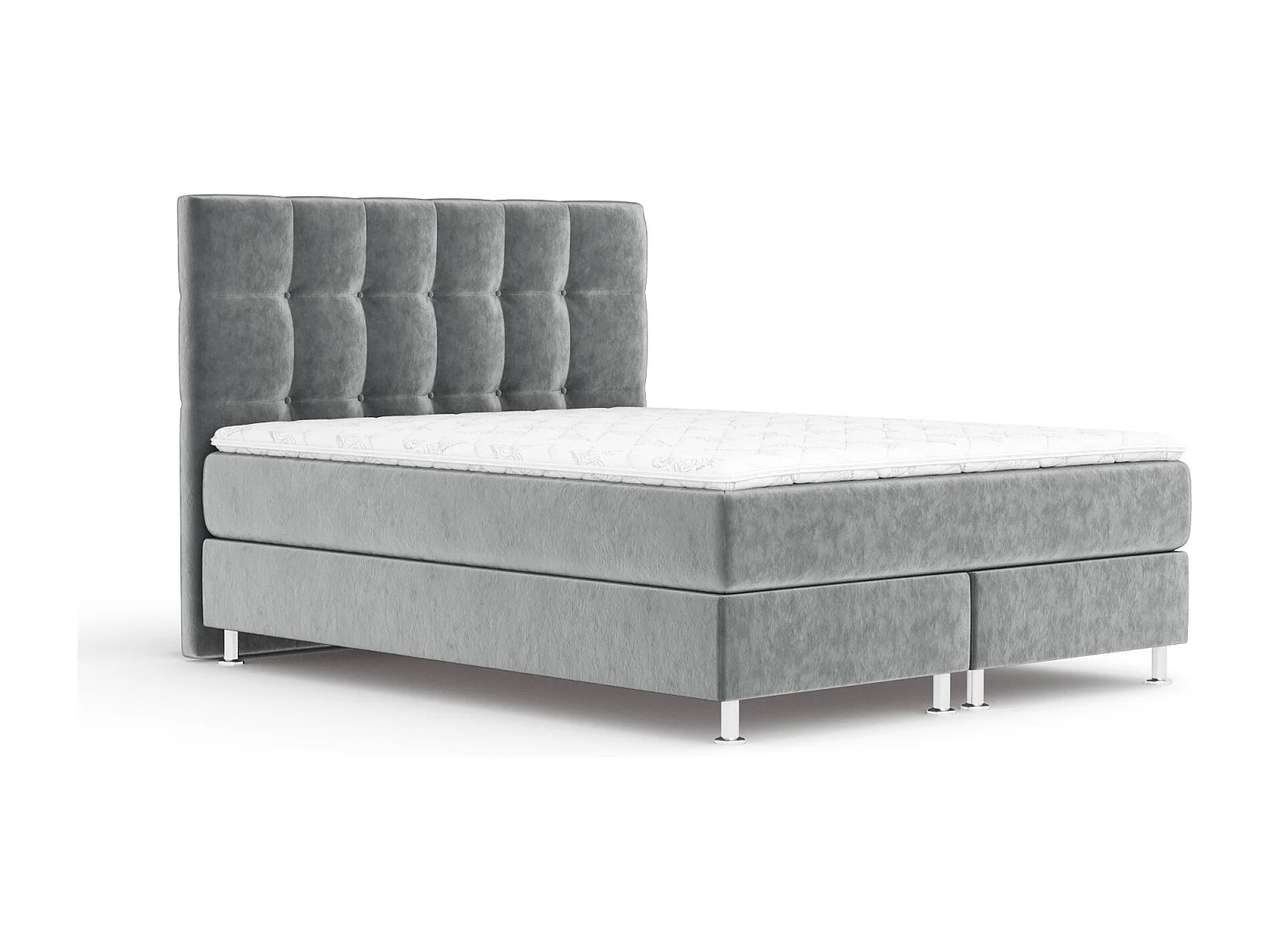 Boxspringbett aus Samtstoff Chanton - Matratze - Toppermatratze - 180x200 cm - grau