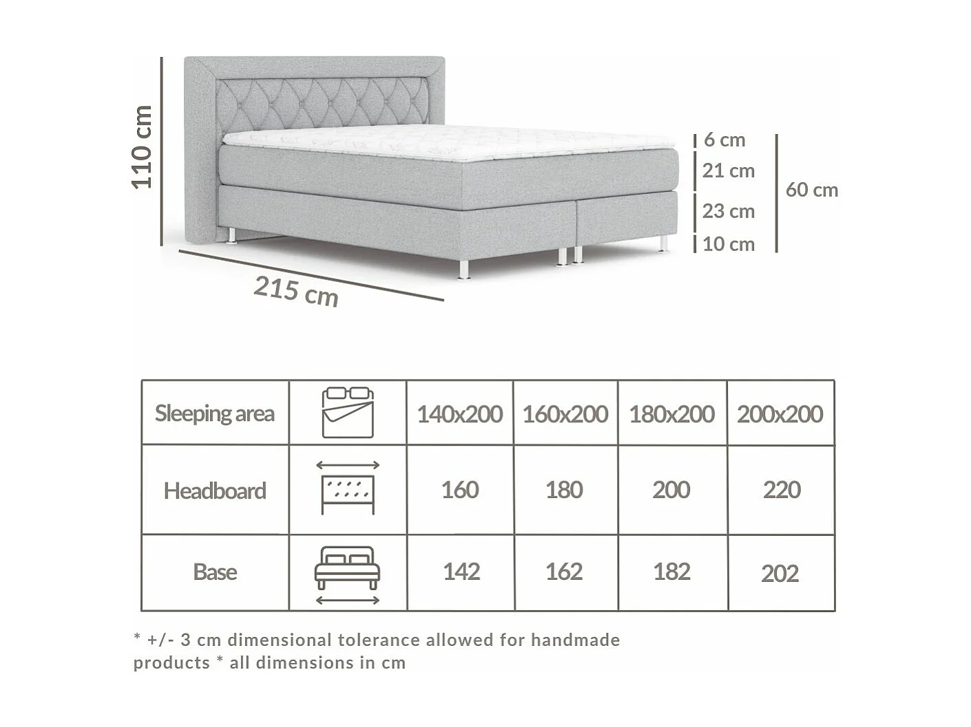 Boxspringbett aus Webstoff Lavello - Matratze - Toppermatratze - 180x200 cm - beige