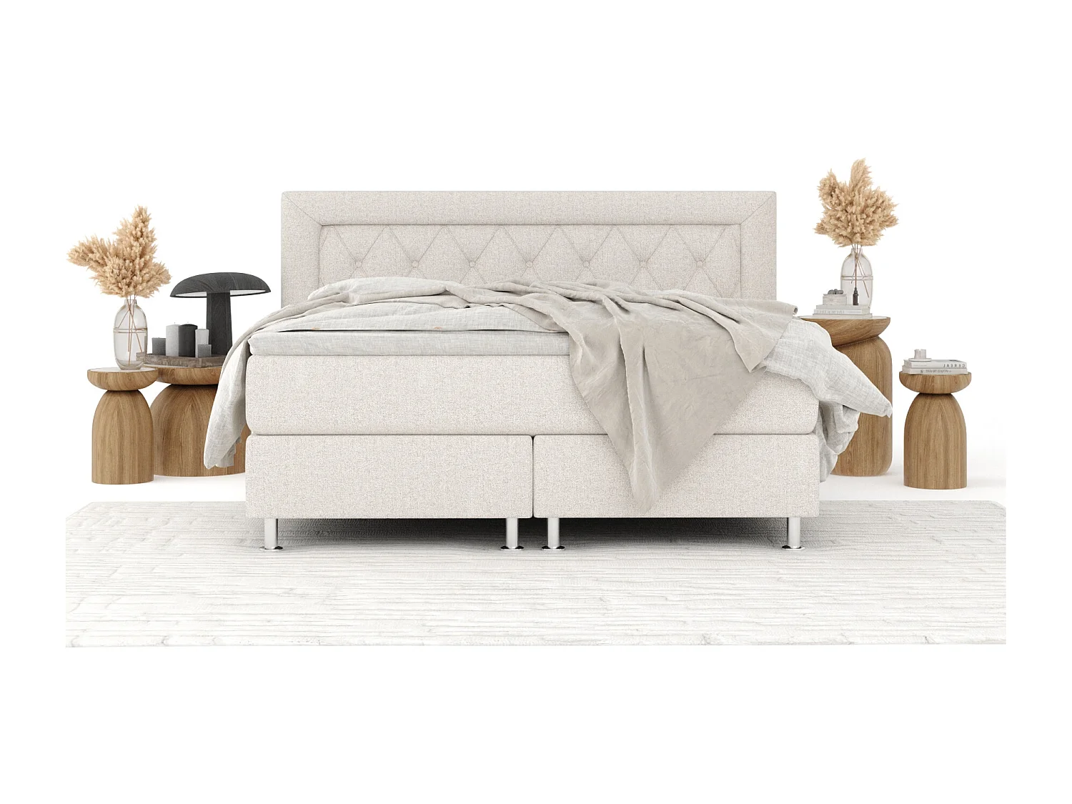 Boxspringbett aus Webstoff Lavello - Matratze - Toppermatratze - 180x200 cm - beige