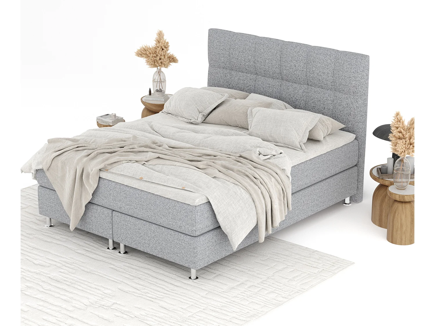 Boxspringbett aus Webstoff Elisio - Matratze - Toppermatratze - 140x200 cm - grau