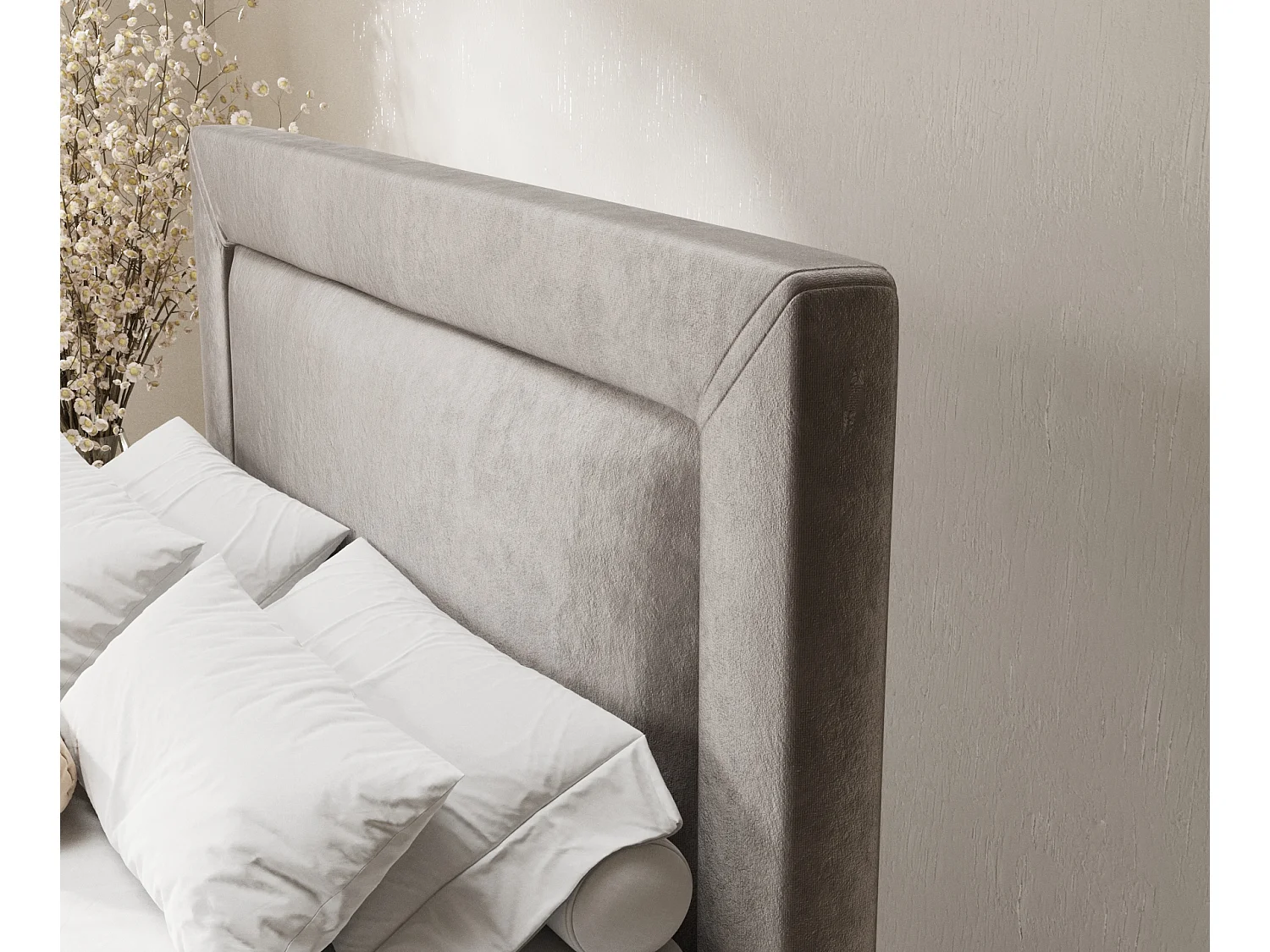 Boxspringbett aus Samtstoff Laguno - Matratze - Toppermatratze - 160x200 cm - taupe