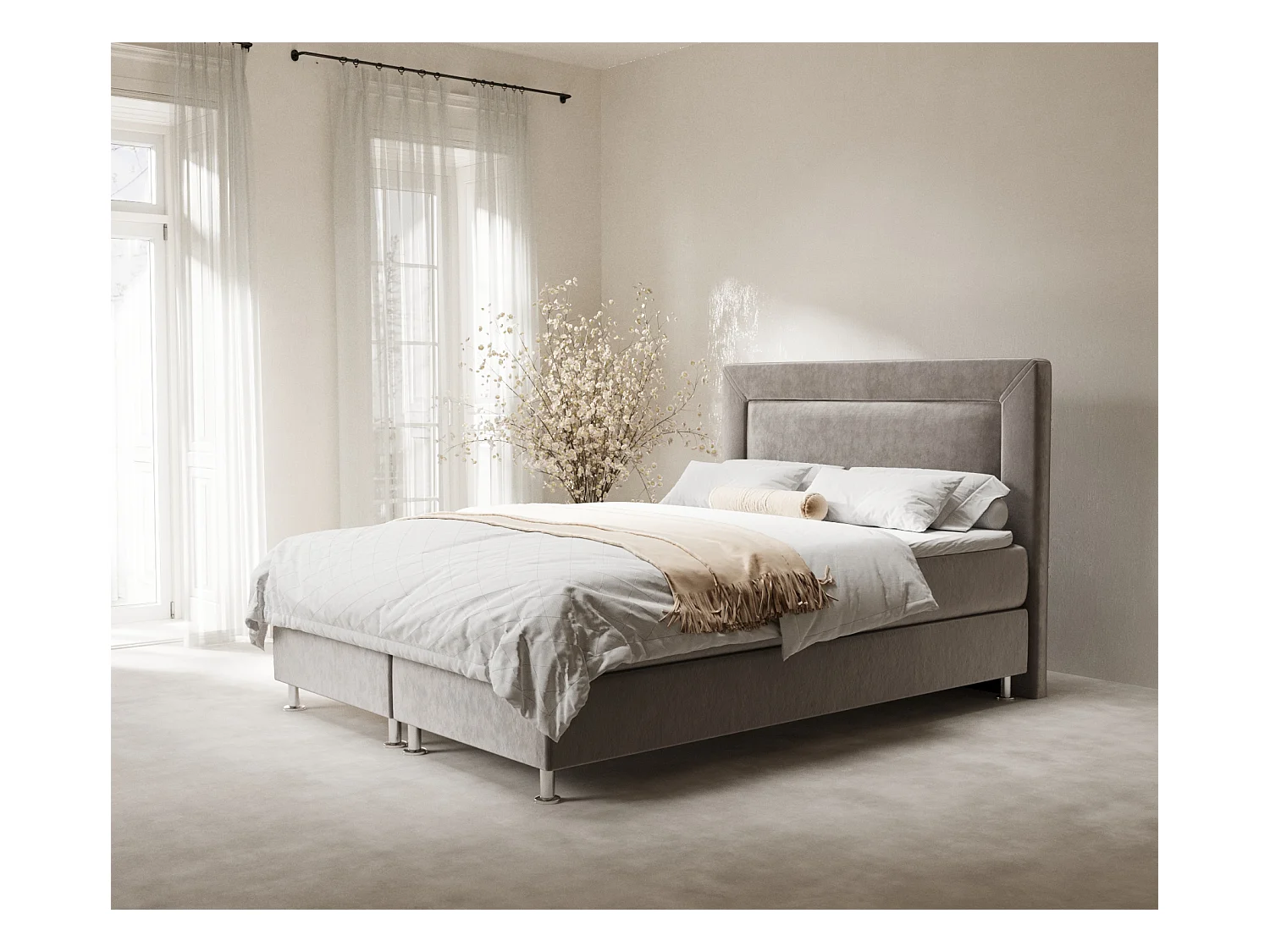 Lit boxspring en tissu velours Laguno - matelas - surmatelas - 160x200 cm - taupe