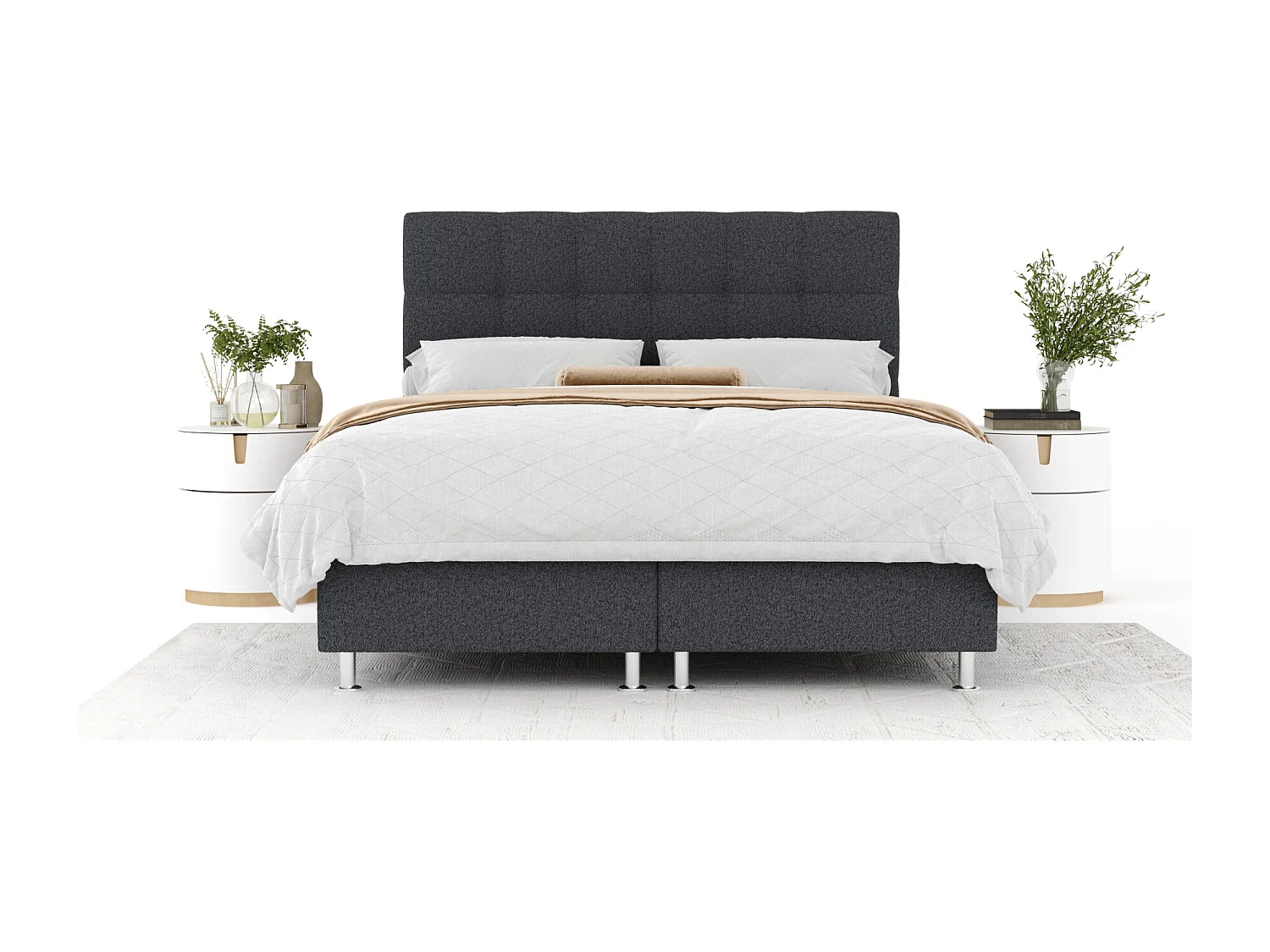 Boxspringbett aus Webstoff Chanton - Matratze - Toppermatratze - 160x200 cm - schwarz