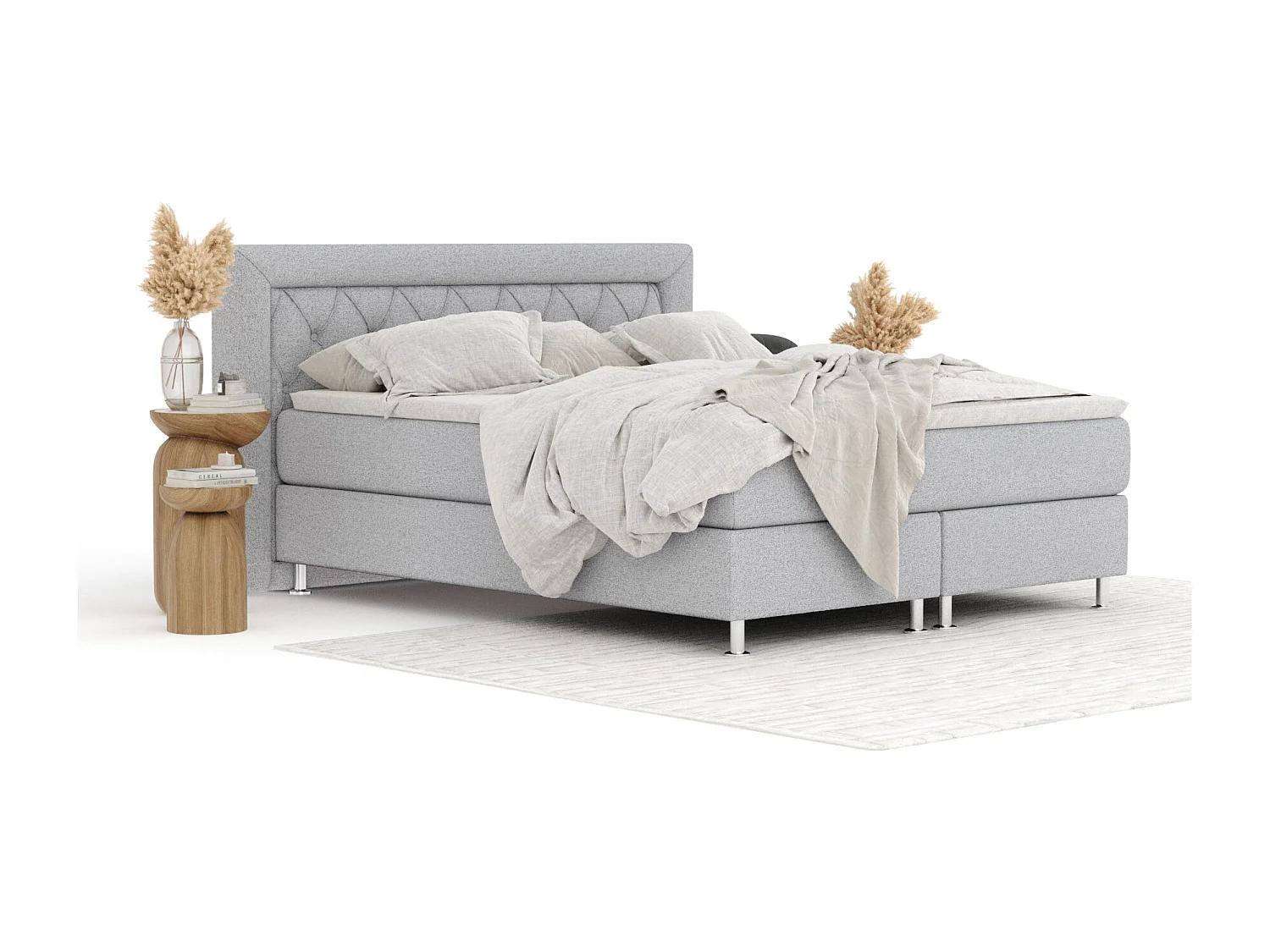 Boxspringbett aus Webstoff Lavello - Matratze - Toppermatratze - 180x200 cm - hellgrau