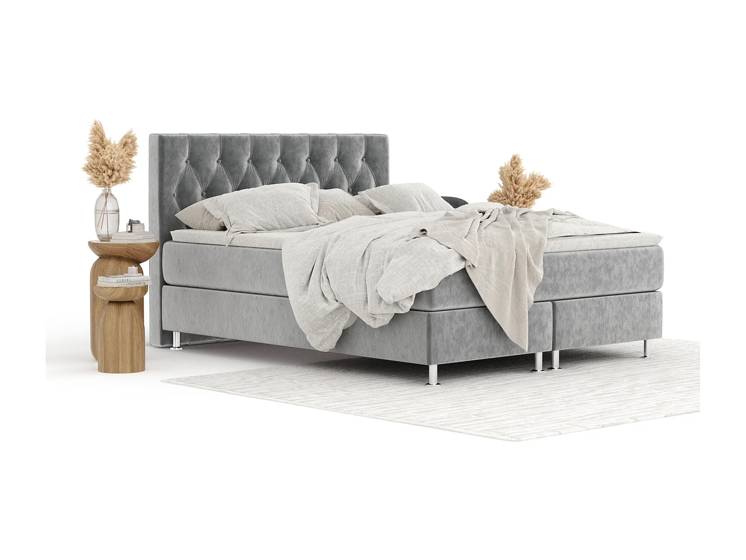 Lit boxspring en tissu velours Excelsior - matelas - surmatelas - 200x200 cm - gris