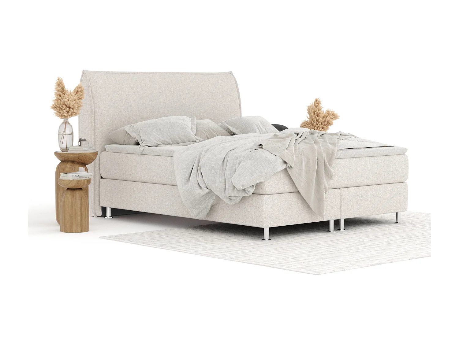 Boxspringbett aus Webstoff Chermin - Matratze - Toppermatratze - 140x200 cm - beige