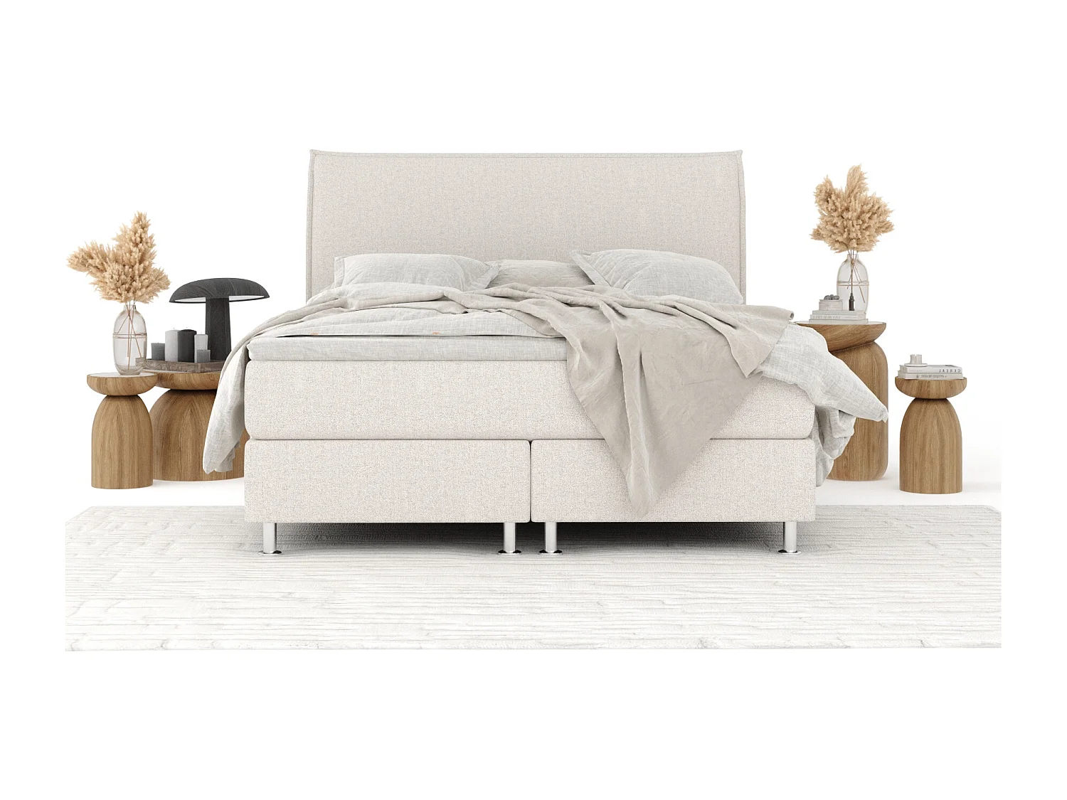 Boxspringbett aus Webstoff Chermin - Matratze - Toppermatratze - 140x200 cm - beige