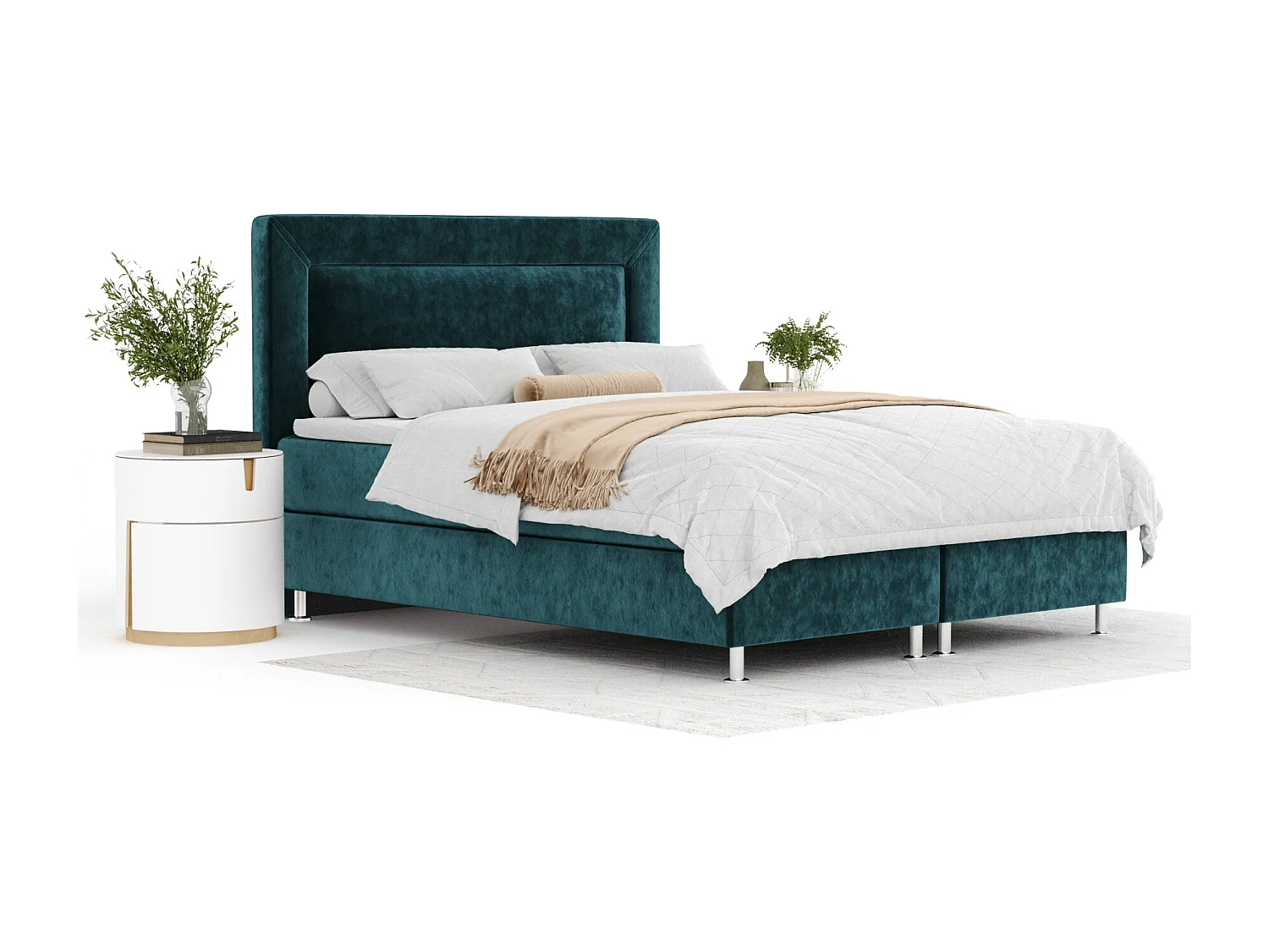 Boxspringbett aus Samtstoff Laguno - Matratze - Toppermatratze - 160x200 cm - türkisfarbe